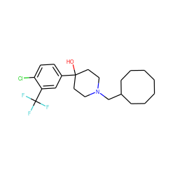 OC1(c2ccc(Cl)c(C(F)(F)F)c2)CCN(CC2CCCCCCC2)CC1 ZINC000013553186