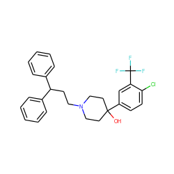 OC1(c2ccc(Cl)c(C(F)(F)F)c2)CCN(CCC(c2ccccc2)c2ccccc2)CC1 ZINC000013553196