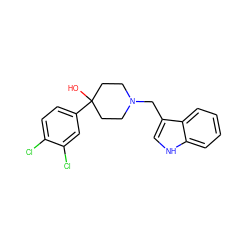 OC1(c2ccc(Cl)c(Cl)c2)CCN(Cc2c[nH]c3ccccc23)CC1 ZINC000028878288