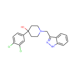 OC1(c2ccc(Cl)c(Cl)c2)CCN(Cc2n[nH]c3ccccc23)CC1 ZINC000028878465