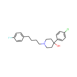 OC1(c2ccc(Cl)cc2)CCN(CCCCc2ccc(F)cc2)CC1 ZINC000073224424