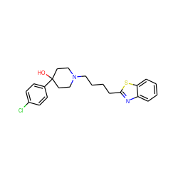 OC1(c2ccc(Cl)cc2)CCN(CCCCc2nc3ccccc3s2)CC1 ZINC000084725875