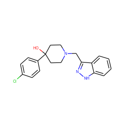 OC1(c2ccc(Cl)cc2)CCN(Cc2n[nH]c3ccccc23)CC1 ZINC000028878469