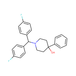 OC1(c2ccccc2)CCN(C(c2ccc(F)cc2)c2ccc(F)cc2)CC1 ZINC000028708223