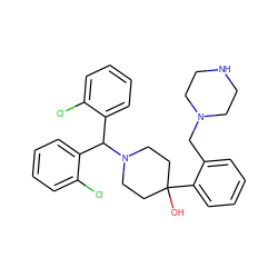 OC1(c2ccccc2CN2CCNCC2)CCN(C(c2ccccc2Cl)c2ccccc2Cl)CC1 ZINC000096318635