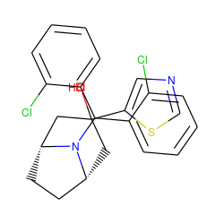 OC1(c2cncs2)C[C@@H]2CC[C@H](C1)N2C(c1ccccc1Cl)c1ccccc1Cl ZINC000040879681