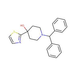 OC1(c2nccs2)CCN(C(c2ccccc2)c2ccccc2)CC1 ZINC000028821885