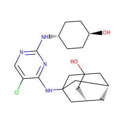 OC12C[C@H]3C[C@@H](C1)CC(Nc1nc(N[C@H]4CC[C@H](O)CC4)ncc1Cl)(C3)C2 ZINC000261086121