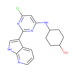 OC1CCC(Nc2cc(Cl)nc(-c3c[nH]c4ncccc34)n2)CC1 ZINC000063298081