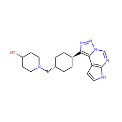 OC1CCN(C[C@H]2CC[C@H](c3nnn4cnc5[nH]ccc5c34)CC2)CC1 ZINC001772592563