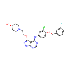 OC1CCN(CCOc2n[nH]c3ncnc(Nc4ccc(OCc5cccc(F)c5)c(Cl)c4)c23)CC1 ZINC000029129001