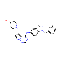 OC1CCN(Cc2ccn3ncnc(Nc4ccc5c(cnn5Cc5cccc(F)c5)c4)c23)CC1 ZINC000028817136