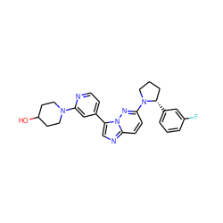 OC1CCN(c2cc(-c3cnc4ccc(N5CCC[C@@H]5c5cccc(F)c5)nn34)ccn2)CC1 ZINC000116156443