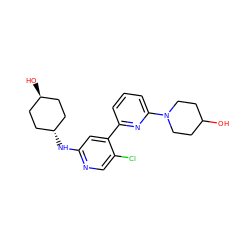 OC1CCN(c2cccc(-c3cc(N[C@H]4CC[C@H](O)CC4)ncc3Cl)n2)CC1 ZINC000261146787