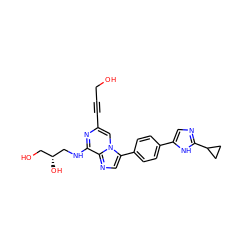 OCC#Cc1cn2c(-c3ccc(-c4cnc(C5CC5)[nH]4)cc3)cnc2c(NC[C@H](O)CO)n1 ZINC000199083482