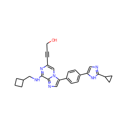 OCC#Cc1cn2c(-c3ccc(-c4cnc(C5CC5)[nH]4)cc3)cnc2c(NCC2CCC2)n1 ZINC000222793920