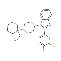 OCC1(N2CCC(n3c(-c4ccc(F)c(Cl)c4)nc4ccccc43)CC2)CCCCC1 ZINC000066101144