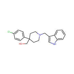 OCC1(c2ccc(Cl)cc2)CCN(Cc2c[nH]c3ccccc23)CC1 ZINC000028878441