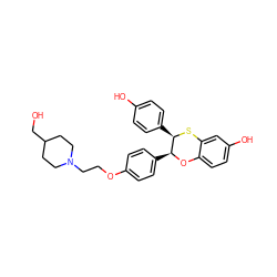 OCC1CCN(CCOc2ccc([C@@H]3Oc4ccc(O)cc4S[C@@H]3c3ccc(O)cc3)cc2)CC1 ZINC000028378536