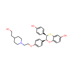 OCCC1CCN(CCOc2ccc([C@@H]3Oc4ccc(O)cc4S[C@@H]3c3ccc(O)cc3)cc2)CC1 ZINC000028368255