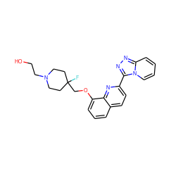 OCCN1CCC(F)(COc2cccc3ccc(-c4nnc5ccccn45)nc23)CC1 ZINC000096175061