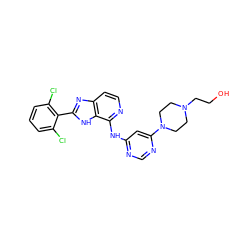 OCCN1CCN(c2cc(Nc3nccc4nc(-c5c(Cl)cccc5Cl)[nH]c34)ncn2)CC1 ZINC000118746766