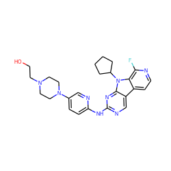 OCCN1CCN(c2ccc(Nc3ncc4c5ccnc(F)c5n(C5CCCC5)c4n3)nc2)CC1 ZINC000117687705