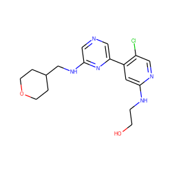 OCCNc1cc(-c2cncc(NCC3CCOCC3)n2)c(Cl)cn1 ZINC000169703793