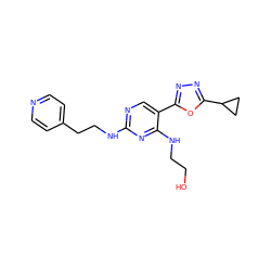 OCCNc1nc(NCCc2ccncc2)ncc1-c1nnc(C2CC2)o1 ZINC000040893729