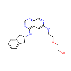 OCCOCCNc1cc2c(NC3Cc4ccccc4C3)ncnc2cn1 ZINC000036423932