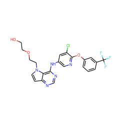 OCCOCCn1ccc2ncnc(Nc3cnc(Oc4cccc(C(F)(F)F)c4)c(Cl)c3)c21 ZINC000061355560