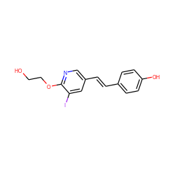 OCCOc1ncc(/C=C/c2ccc(O)cc2)cc1I ZINC000028643533