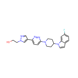 OCCn1cc(-c2ccc(N3CCC(n4ccc5ccc(F)cc54)CC3)nn2)cn1 ZINC000206100526