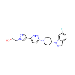 OCCn1cc(-c2ccc(N3CCC(n4ncc5ccc(F)cc54)CC3)nn2)cn1 ZINC000473179752