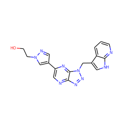 OCCn1cc(-c2cnc3nnn(Cc4c[nH]c5ncccc45)c3n2)cn1 ZINC000144843360