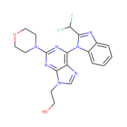 OCCn1cnc2c(-n3c(C(F)F)nc4ccccc43)nc(N3CCOCC3)nc21 ZINC000095564474