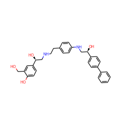 OCc1cc([C@@H](O)CNCCc2ccc(NC[C@@H](O)c3ccc(-c4ccccc4)cc3)cc2)ccc1O ZINC000073224033