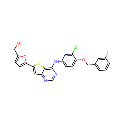 OCc1ccc(-c2cc3ncnc(Nc4ccc(OCc5cccc(F)c5)c(Cl)c4)c3s2)o1 ZINC000040403458