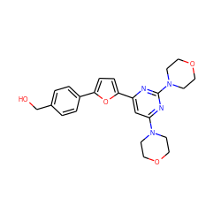 OCc1ccc(-c2ccc(-c3cc(N4CCOCC4)nc(N4CCOCC4)n3)o2)cc1 ZINC000045245437