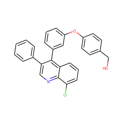 OCc1ccc(Oc2cccc(-c3c(-c4ccccc4)cnc4c(Cl)cccc34)c2)cc1 ZINC000045366884