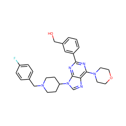 OCc1cccc(-c2nc(N3CCOCC3)c3ncn(C4CCN(Cc5ccc(F)cc5)CC4)c3n2)c1 ZINC000045337721