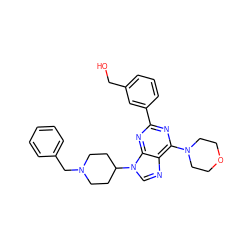 OCc1cccc(-c2nc(N3CCOCC3)c3ncn(C4CCN(Cc5ccccc5)CC4)c3n2)c1 ZINC000045335909