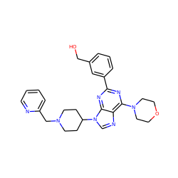 OCc1cccc(-c2nc(N3CCOCC3)c3ncn(C4CCN(Cc5ccccn5)CC4)c3n2)c1 ZINC000045337719