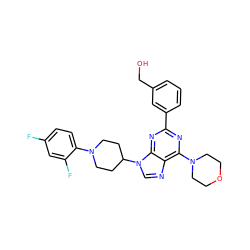 OCc1cccc(-c2nc(N3CCOCC3)c3ncn(C4CCN(c5ccc(F)cc5F)CC4)c3n2)c1 ZINC000045337247