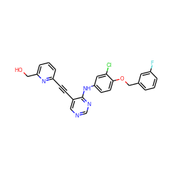 OCc1cccc(C#Cc2cncnc2Nc2ccc(OCc3cccc(F)c3)c(Cl)c2)n1 ZINC000034799980