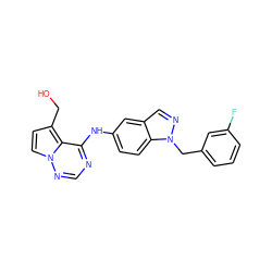 OCc1ccn2ncnc(Nc3ccc4c(cnn4Cc4cccc(F)c4)c3)c12 ZINC000028901014