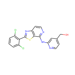 OCc1ccnc(Nc2nccc3nc(-c4c(Cl)cccc4Cl)sc23)c1 ZINC000114604806