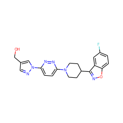 OCc1cnn(-c2ccc(N3CCC(c4noc5ccc(F)cc45)CC3)nn2)c1 ZINC000218775558