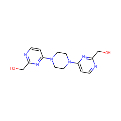 OCc1nccc(N2CCN(c3ccnc(CO)n3)CC2)n1 ZINC000013472143