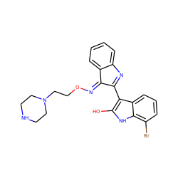 Oc1[nH]c2c(Br)cccc2c1C1=Nc2ccccc2/C1=N\OCCN1CCNCC1 ZINC000038143430